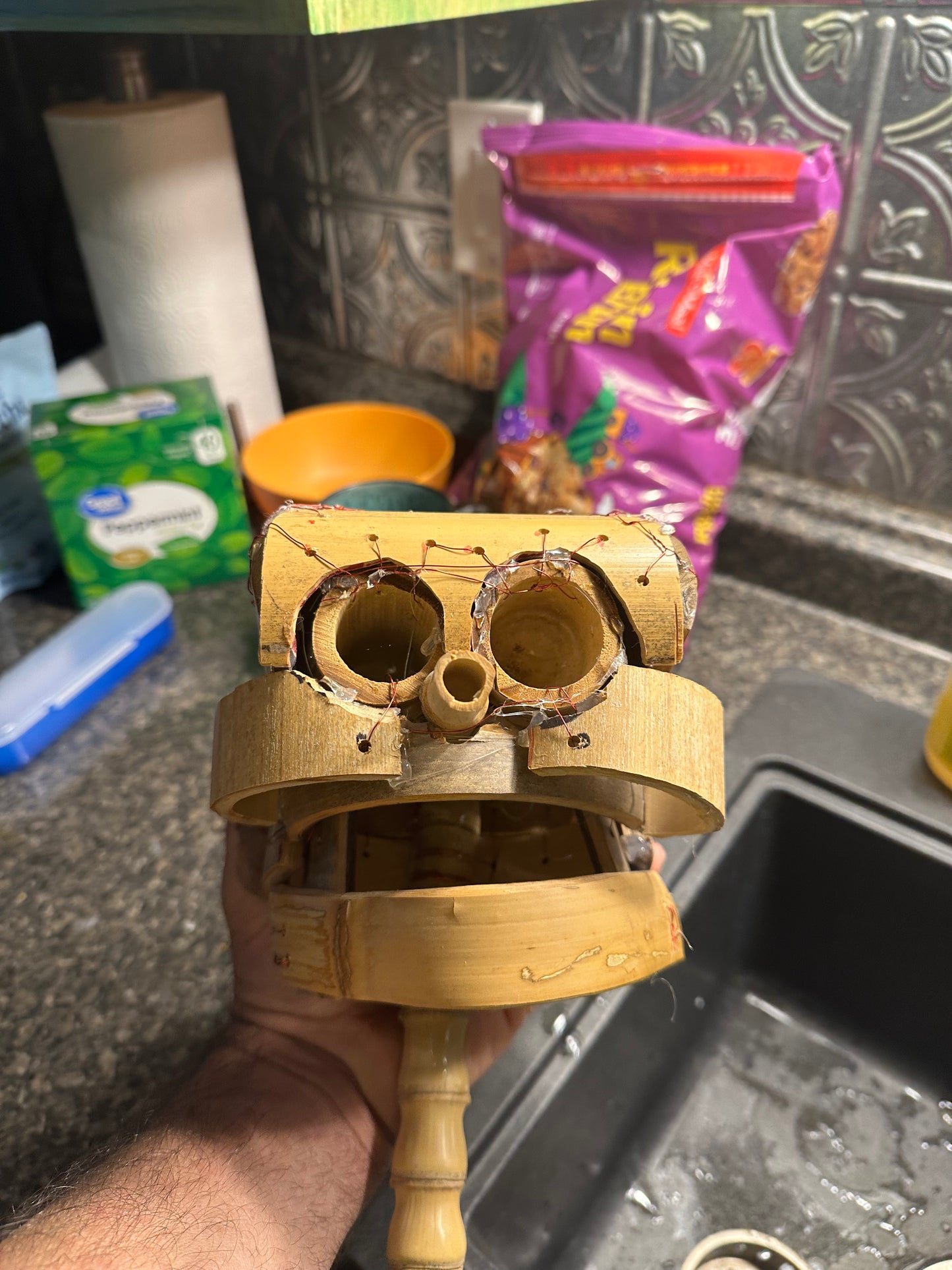 Handcrafted Bamboo Skull Sculpture — Natural Bamboo Art